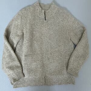 L.L.Bean Lambswool Sweater Jacket Plaid Lined Full Zip Oatmeal Mens L Reg